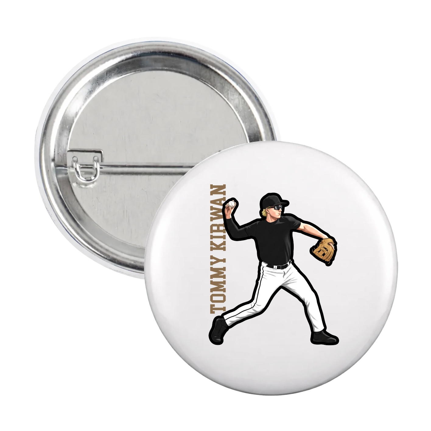 Game Day Button — Name Vertical in White