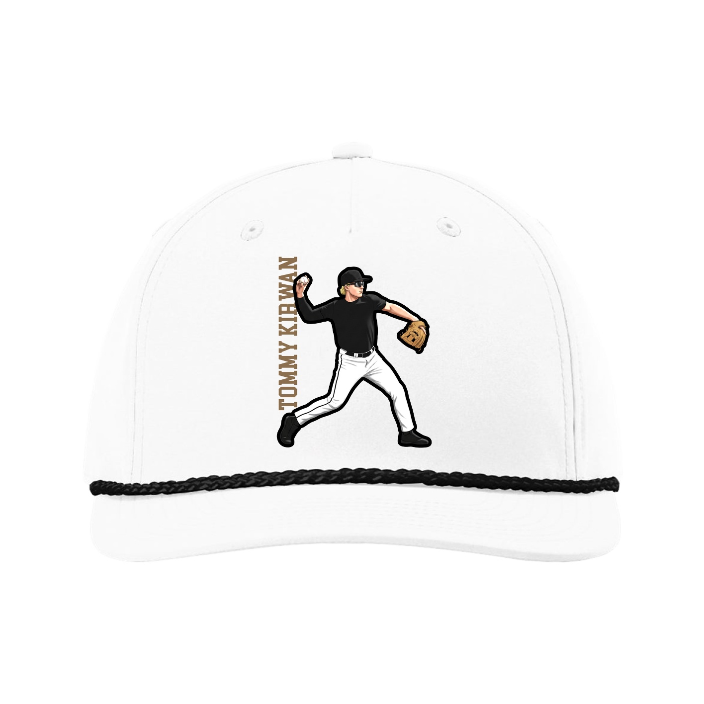 Five-Panel Classic Rope Cap — Name Vertical in White