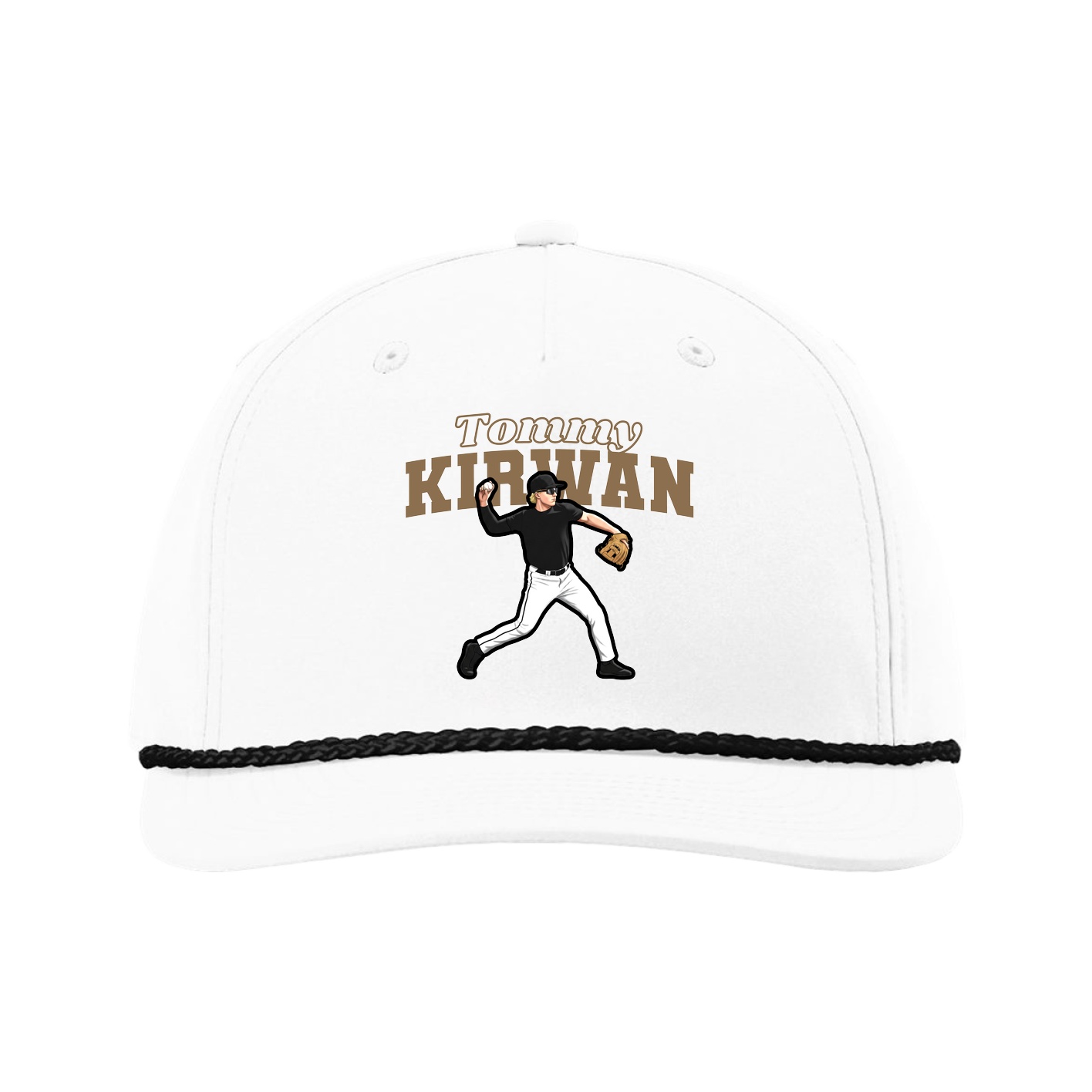 Five-Panel Classic Rope Cap — Name Arch in White