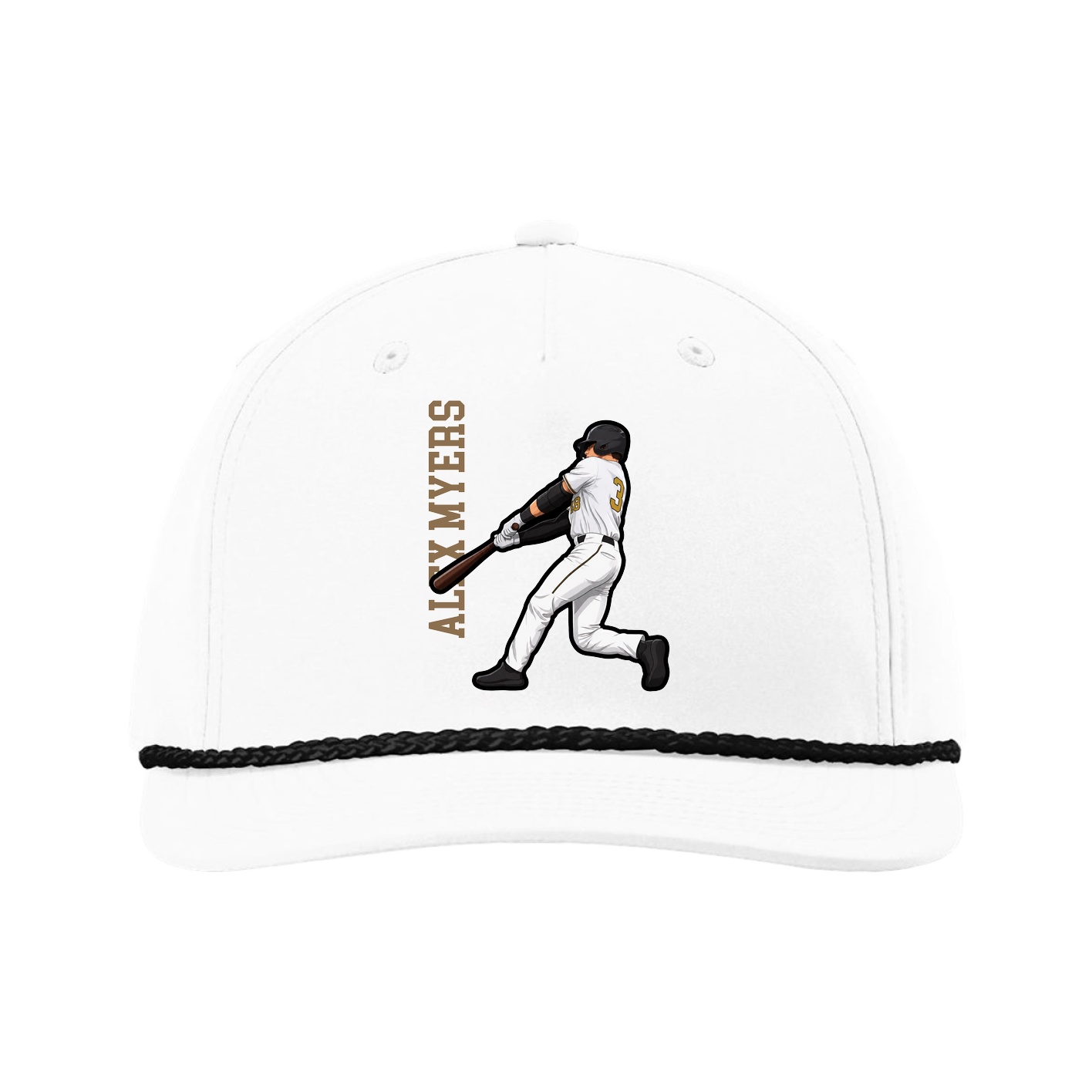Five-Panel Classic Rope Cap — Name Vertical in White