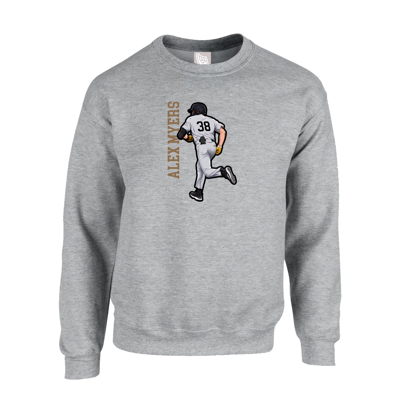 Fleece Crew — Name Vertical in Grey