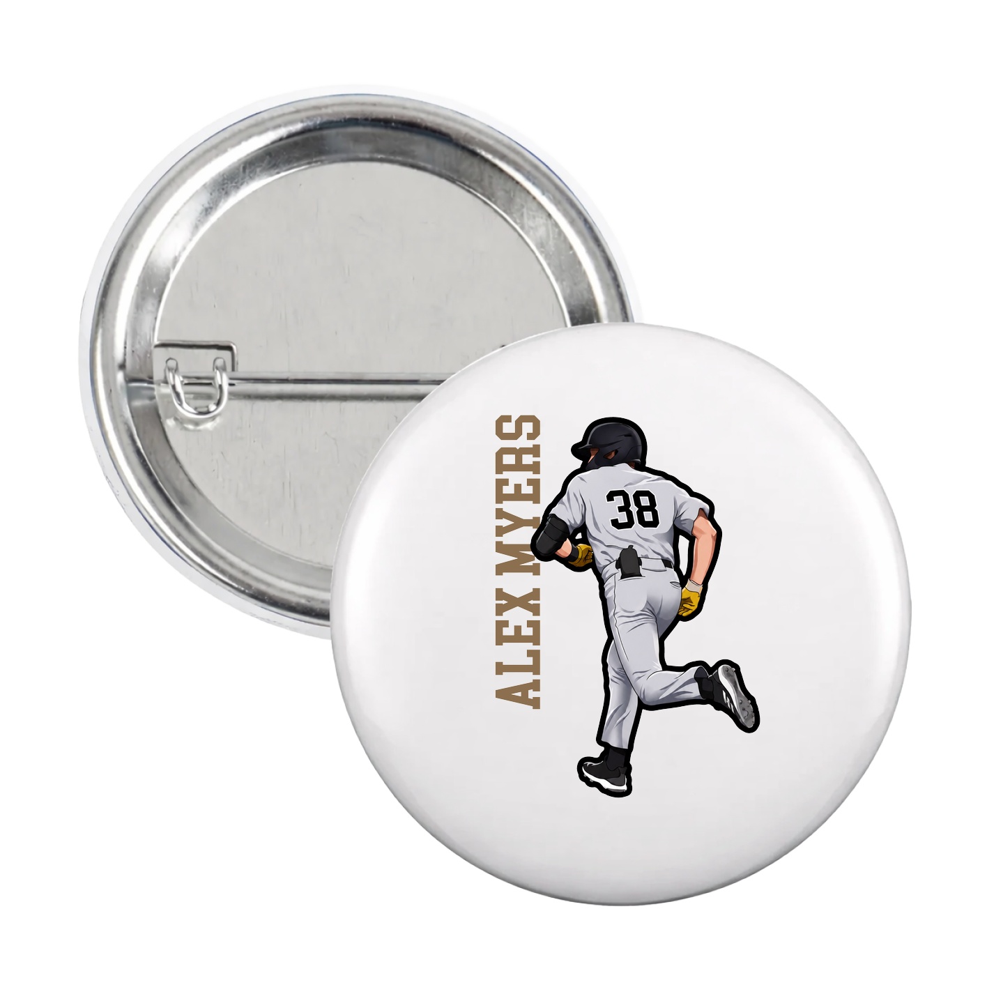 Game Day Button — Name Vertical in White