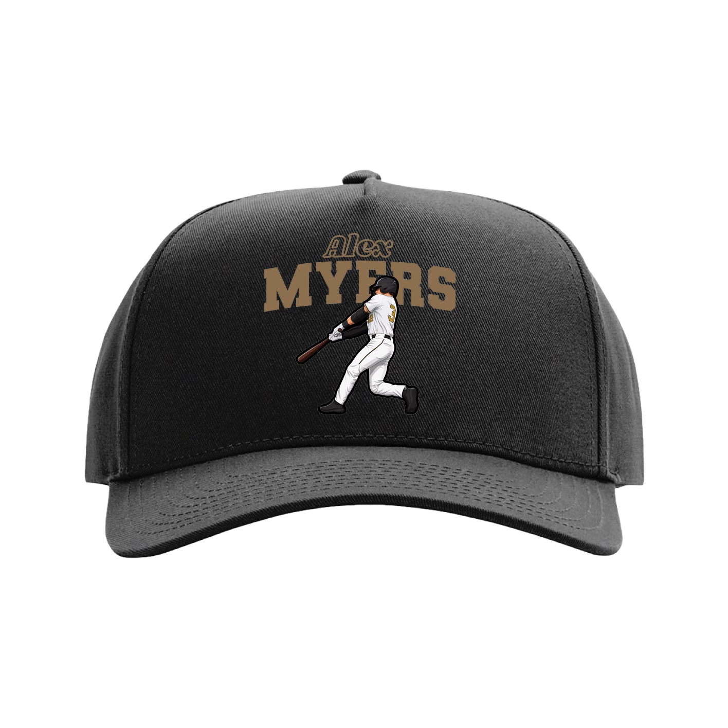 Full Fabric Five-Panel Champ Cap — Name Arch in Black