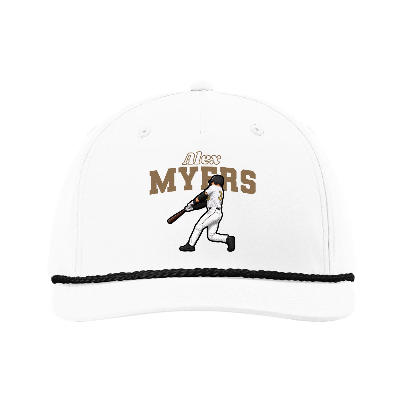 Five-Panel Classic Rope Cap — Name Arch in White