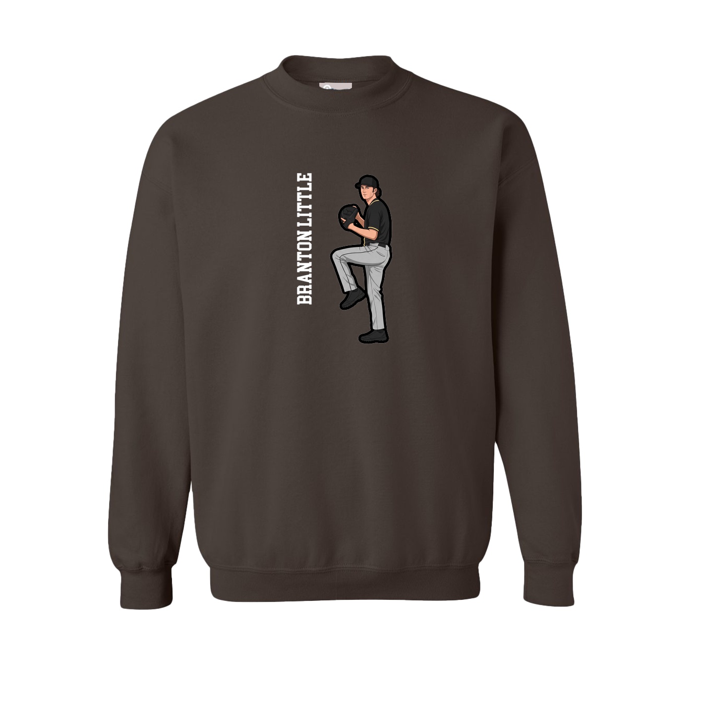 Fleece Crew — Name Vertical in Brown