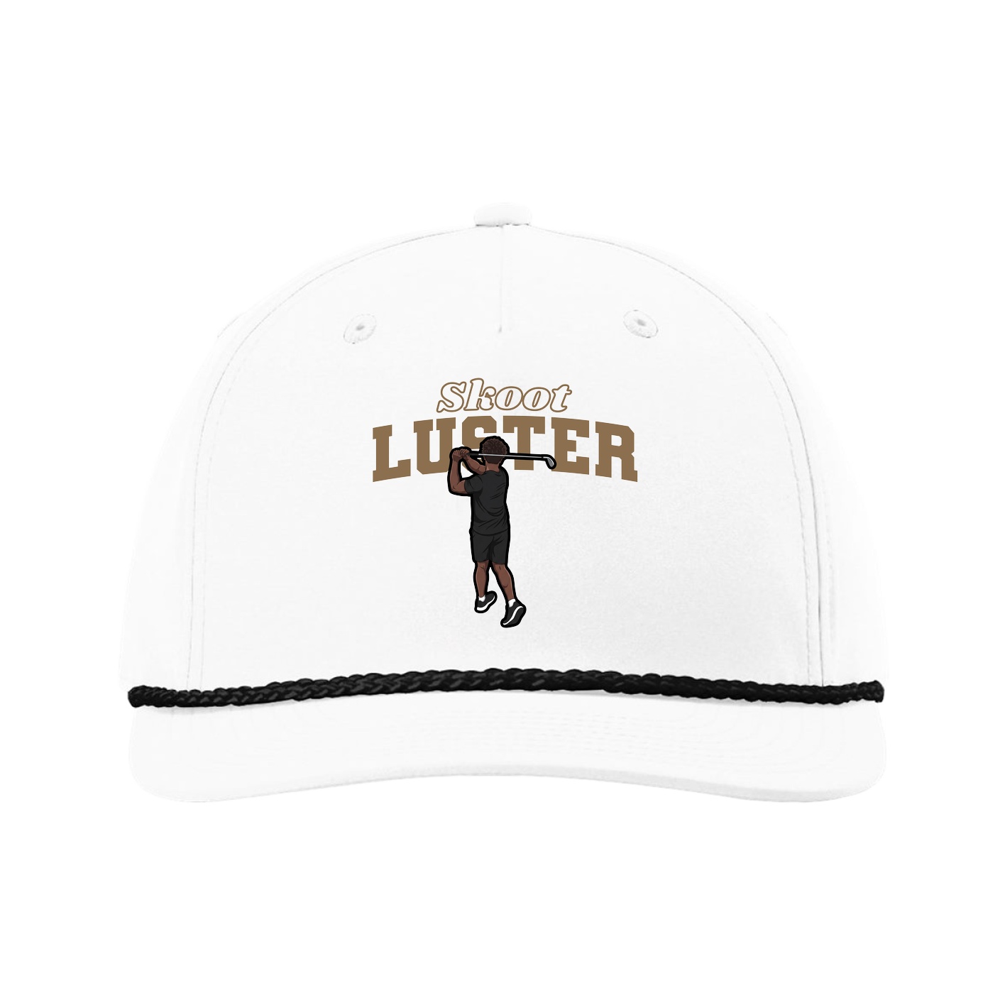 Five-Panel Classic Rope Cap — Name Arch in White
