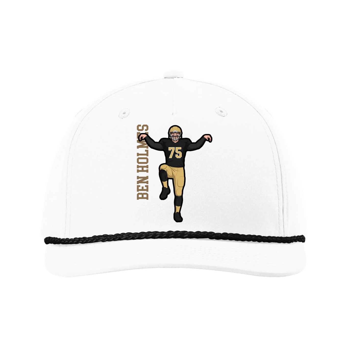 Five-Panel Classic Rope Cap — Name Vertical in White