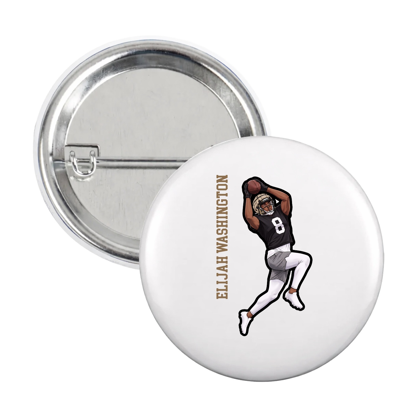 Game Day Button — Name Vertical in White