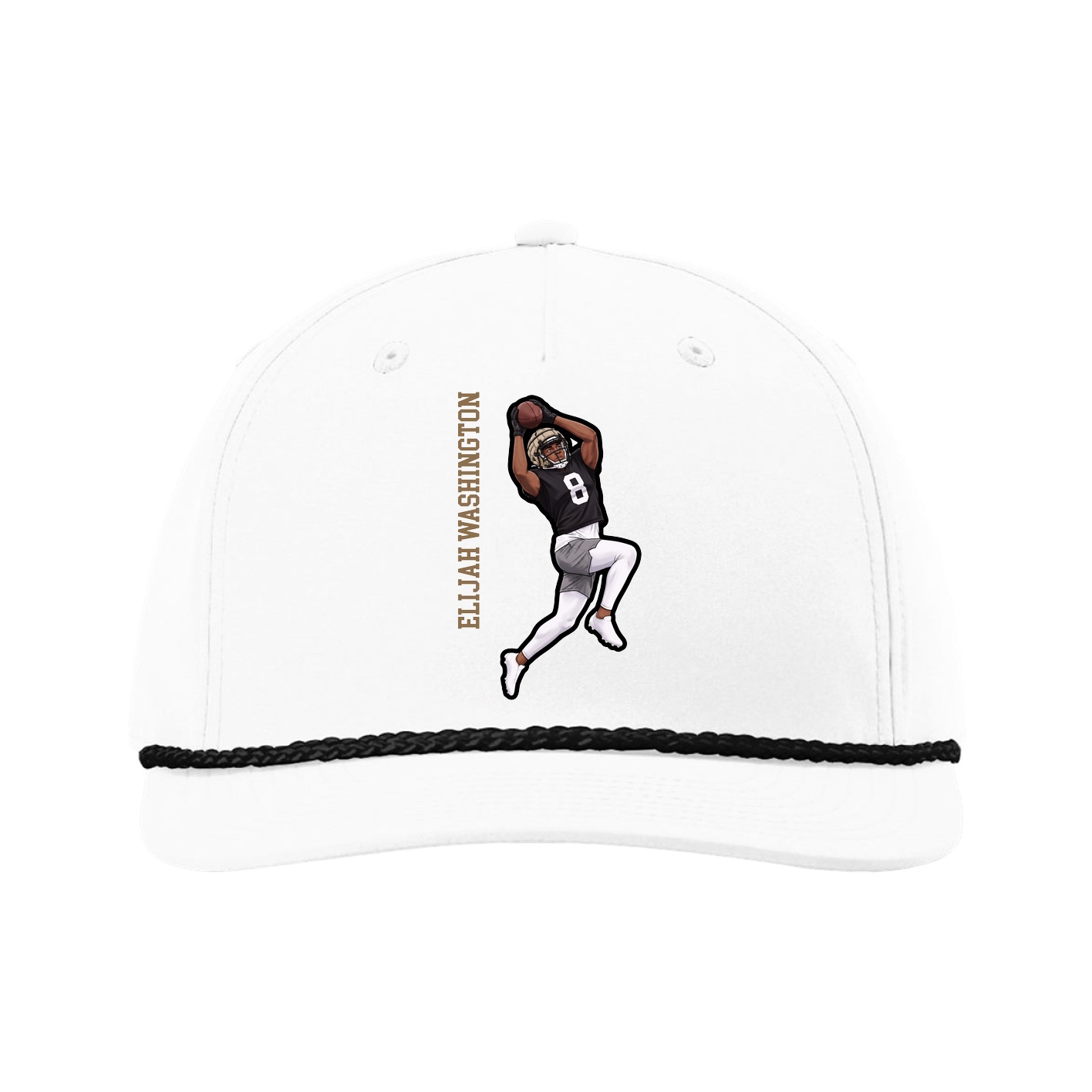 Five-Panel Classic Rope Cap — Name Vertical in White