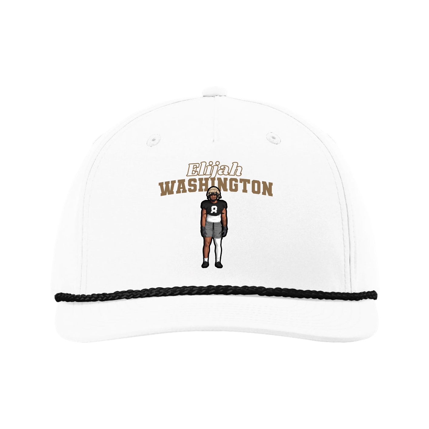 Five-Panel Classic Rope Cap — Name Arch in White