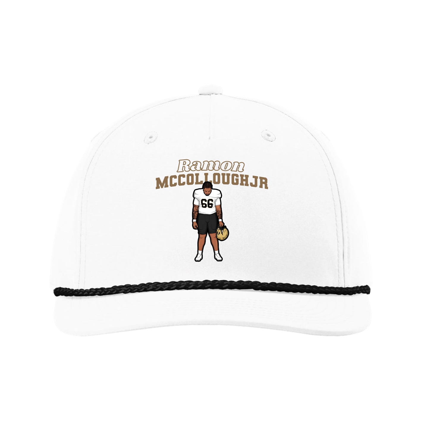 Five-Panel Classic Rope Cap — Name Arch in White