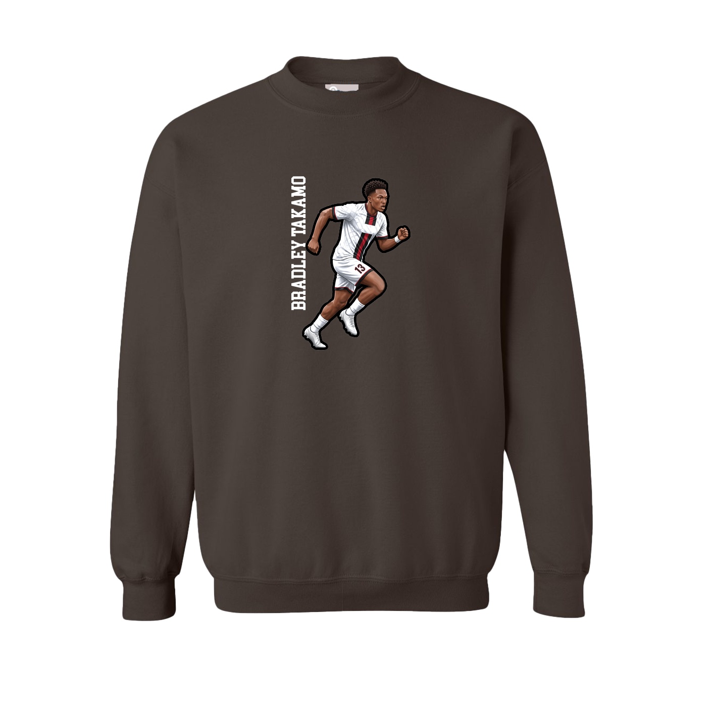 Fleece Crew — Name Vertical in Brown