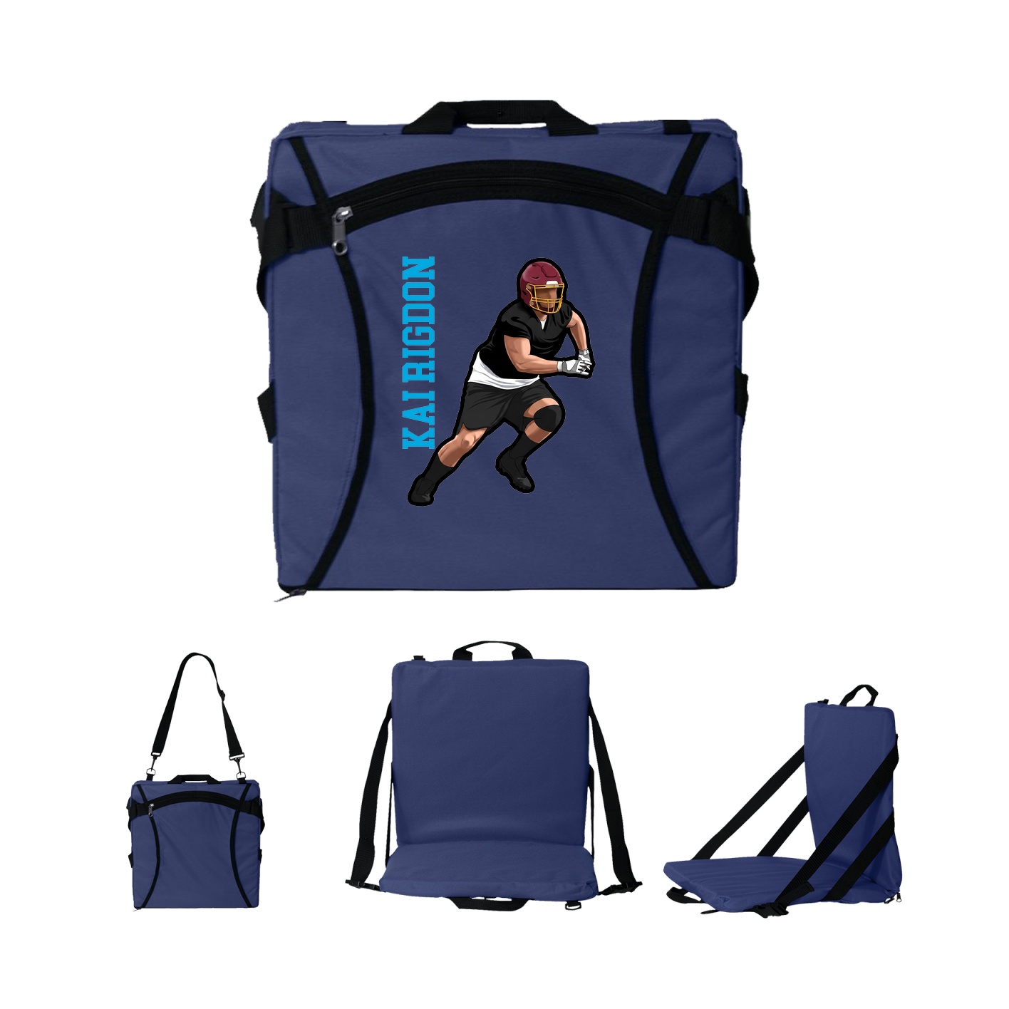 Folding Stadium Seat — Name Vertical in Navy