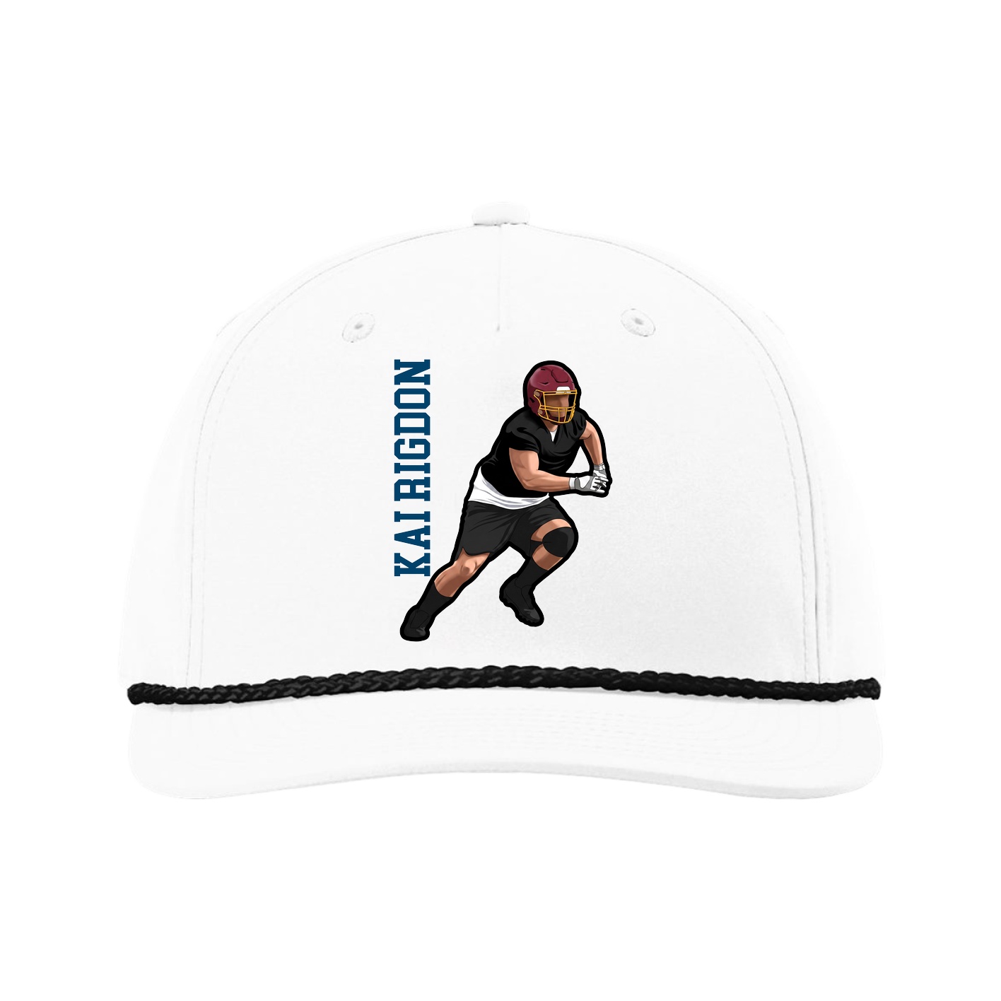 Five-Panel Classic Rope Cap — Name Vertical in White