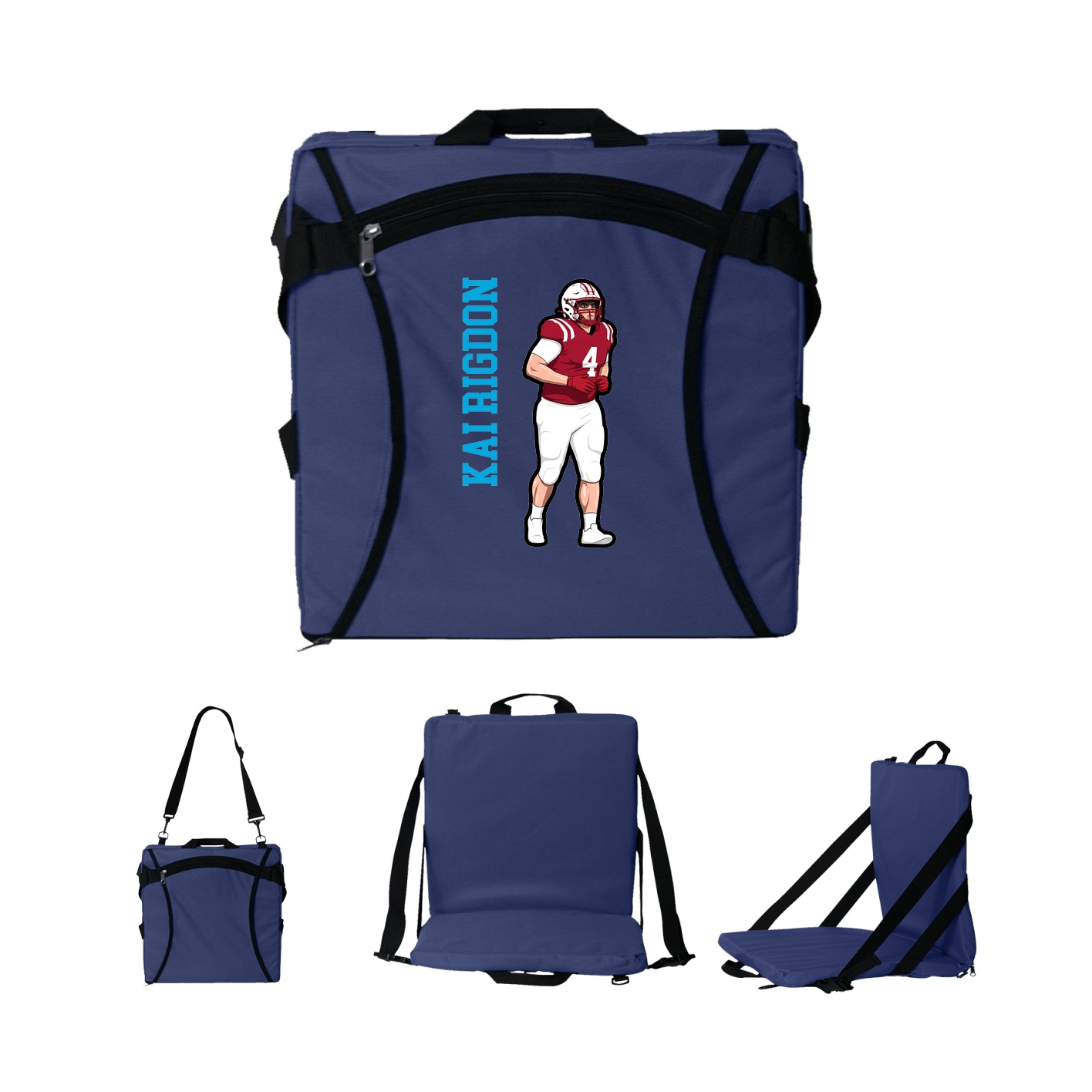 Folding Stadium Seat — Name Vertical in Navy