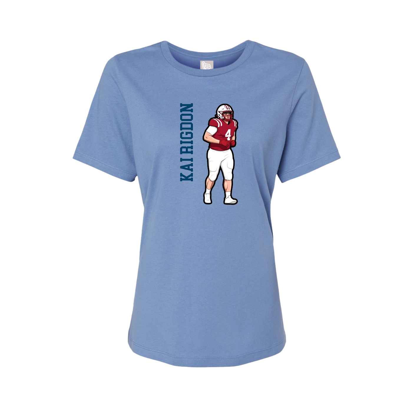 Fitted Women's Tee — Name Vertical in Powder Blue