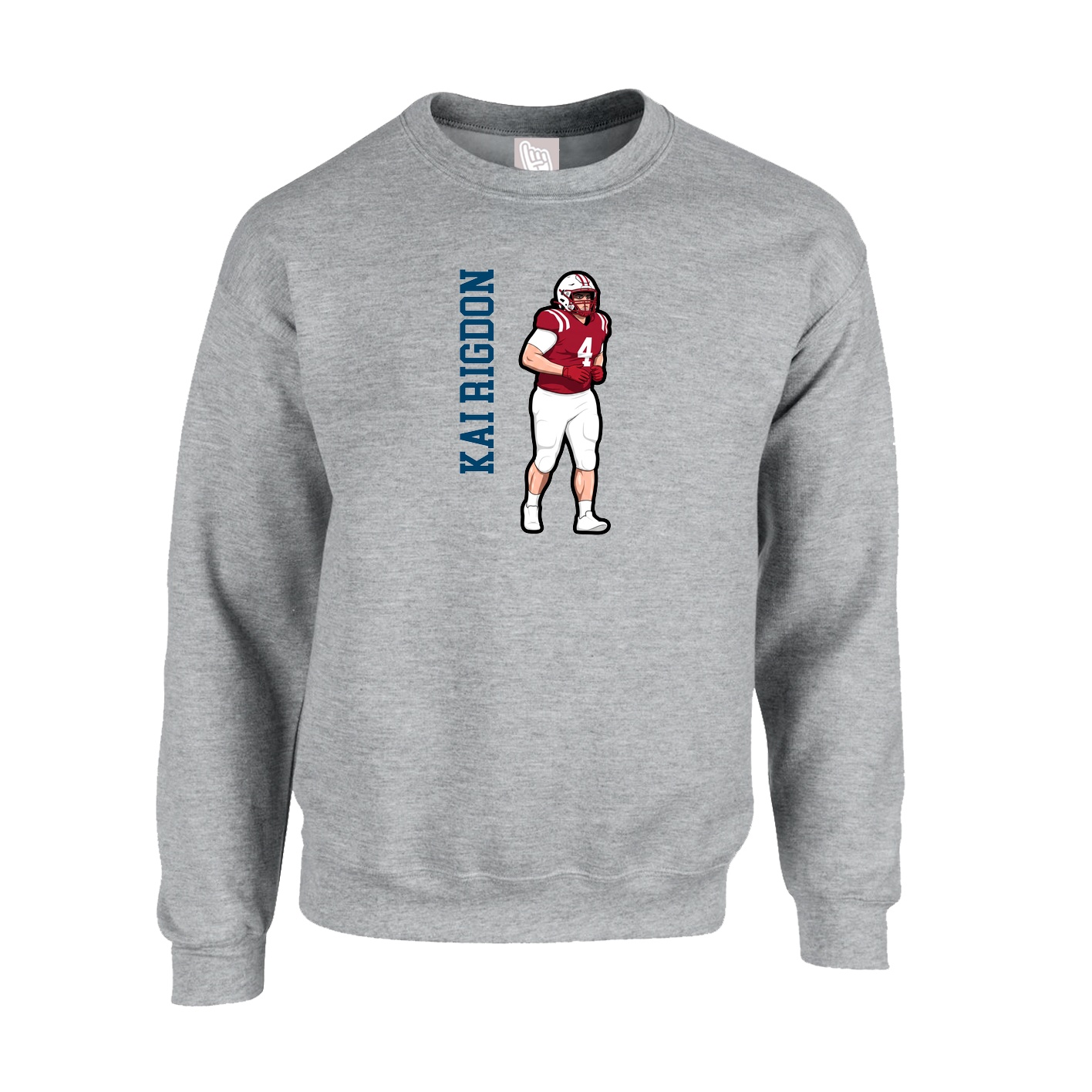 Fleece Crew — Name Vertical in Grey