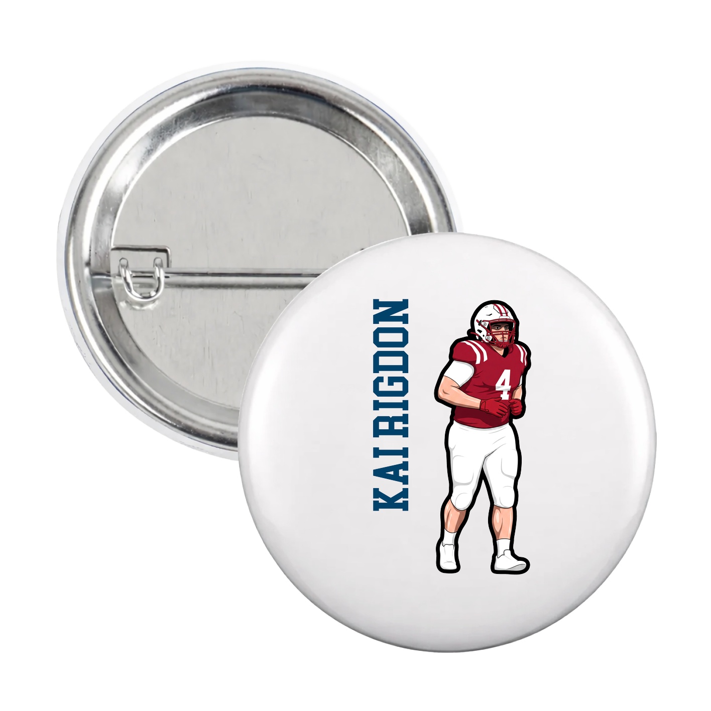 Game Day Button — Name Vertical in White