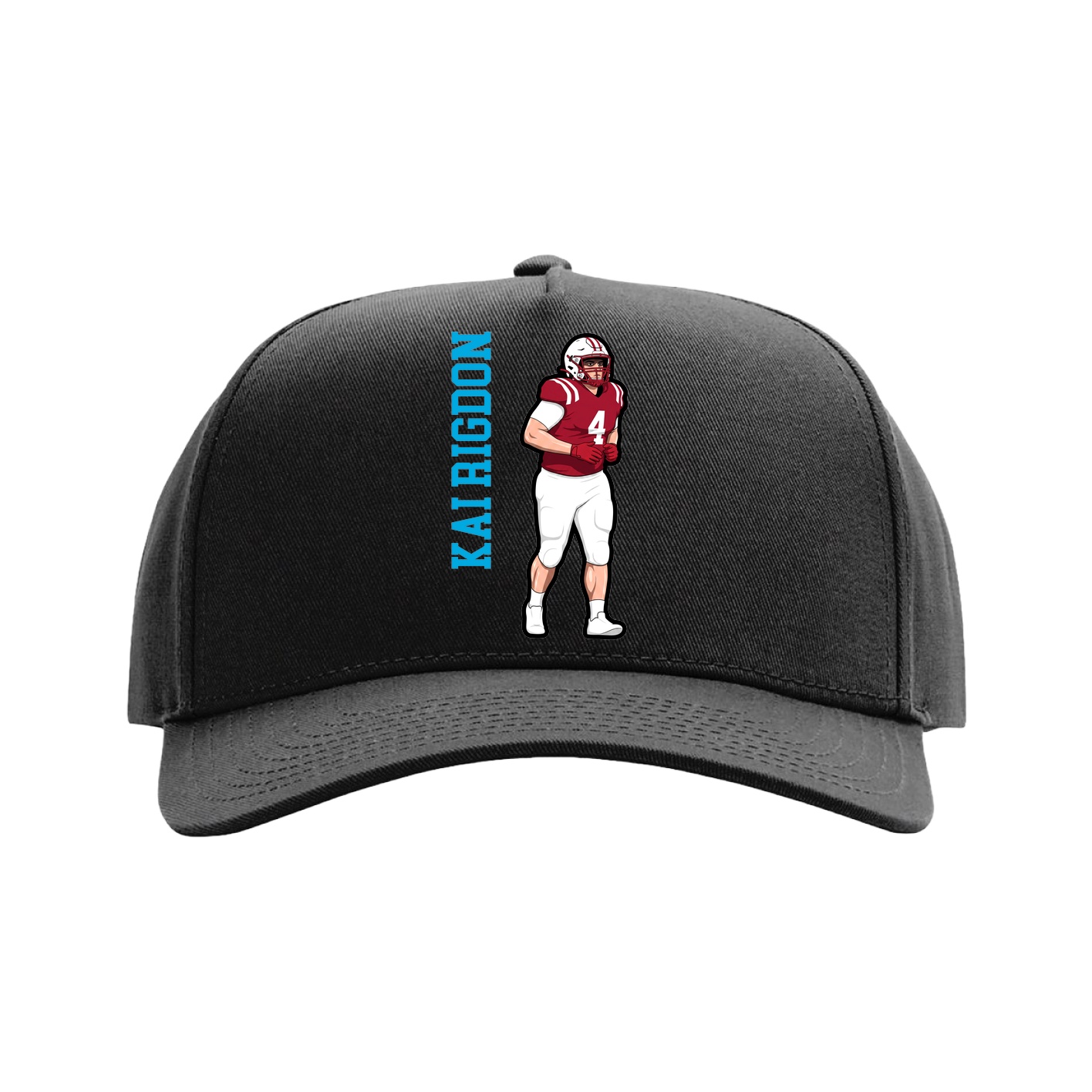 Full Fabric Five-Panel Champ Cap — Name Vertical in Black