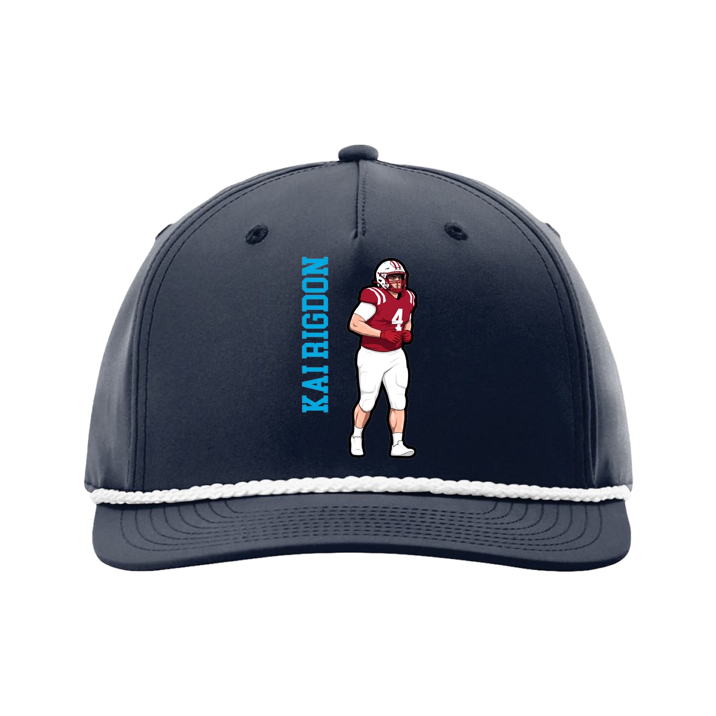 Five-Panel Classic Rope Cap — Name Vertical in Navy