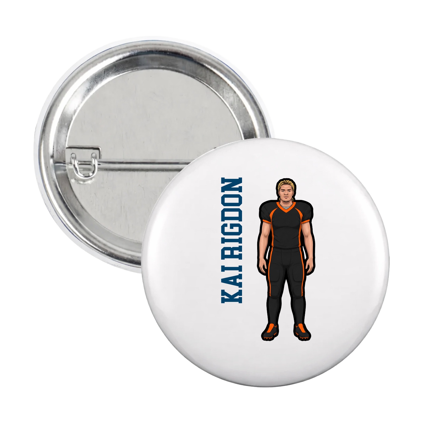 Game Day Button — Name Vertical in White