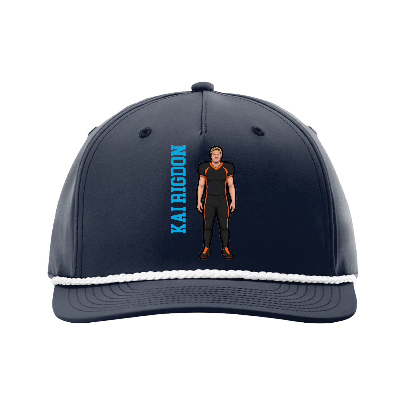 Five-Panel Classic Rope Cap — Name Vertical in Navy