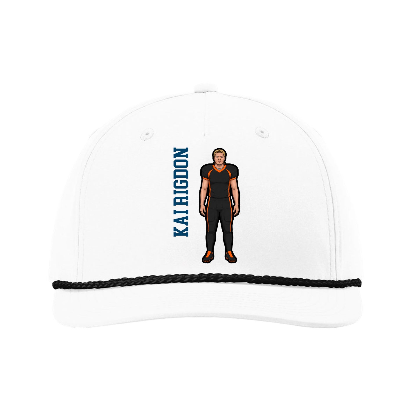 Five-Panel Classic Rope Cap — Name Vertical in White