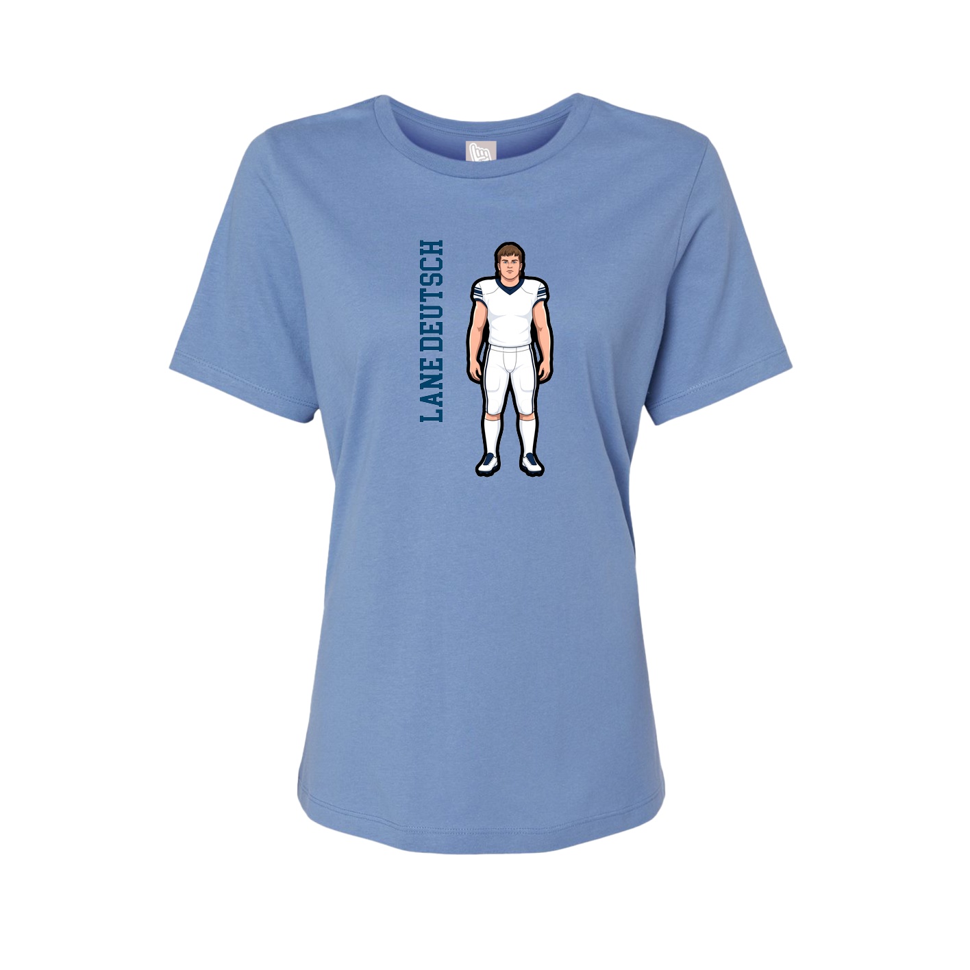 Fitted Women's Tee — Name Vertical in Powder Blue