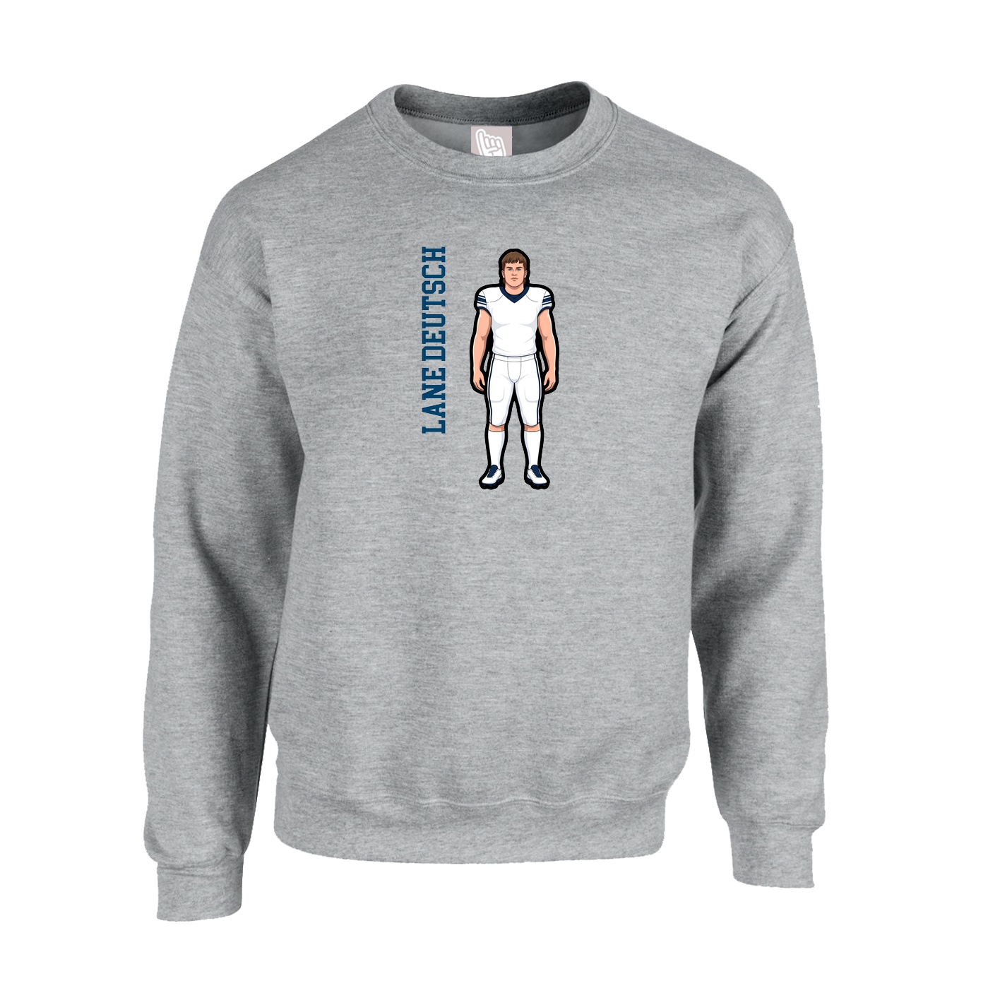 Fleece Crew — Name Vertical in Grey