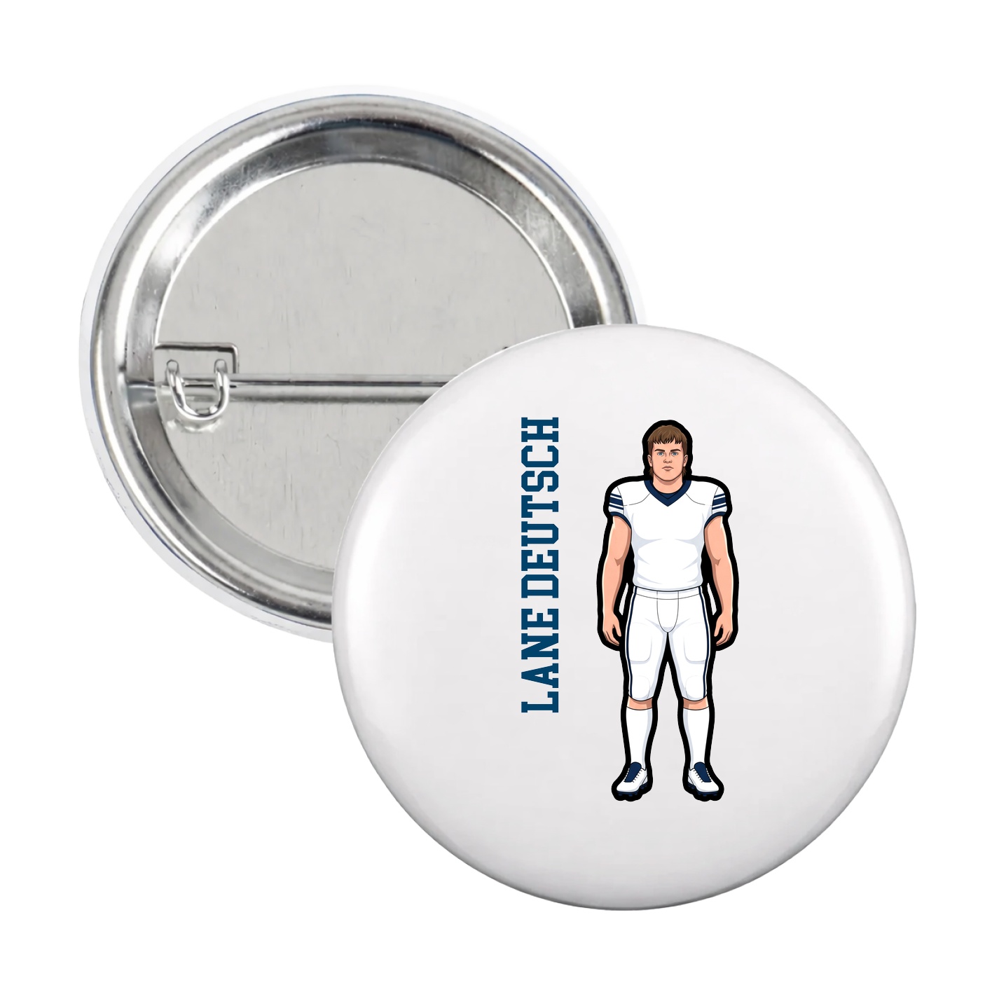 Game Day Button — Name Vertical in White