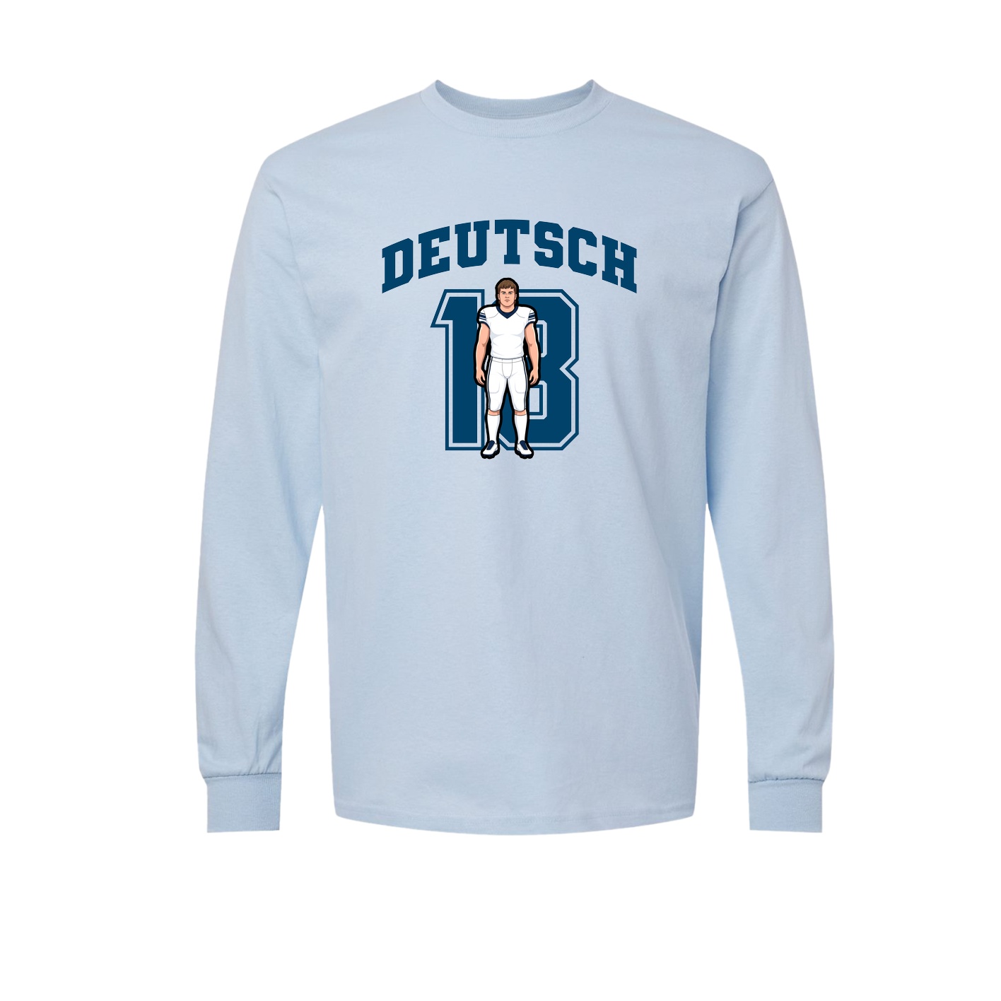 Long Sleeve Tee — Number in Light Blue