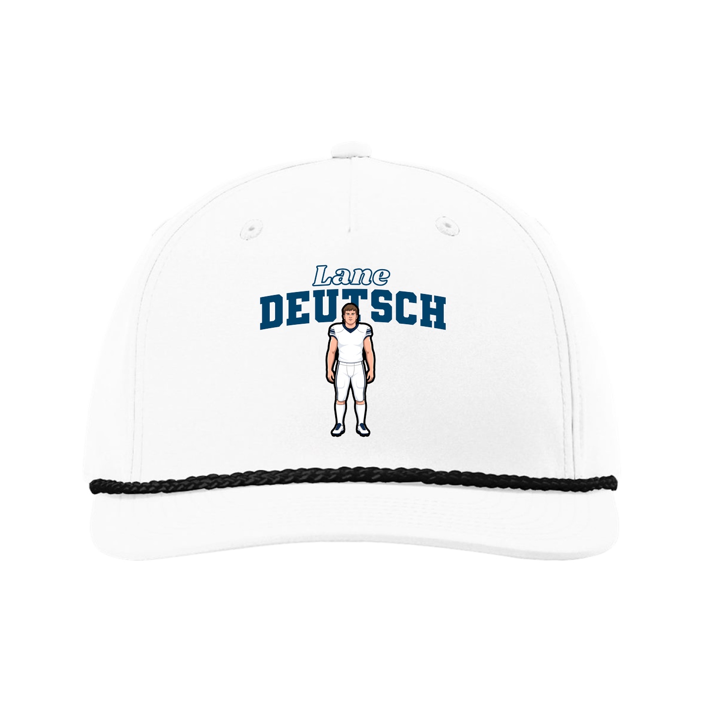 Five-Panel Classic Rope Cap — Name Arch in White