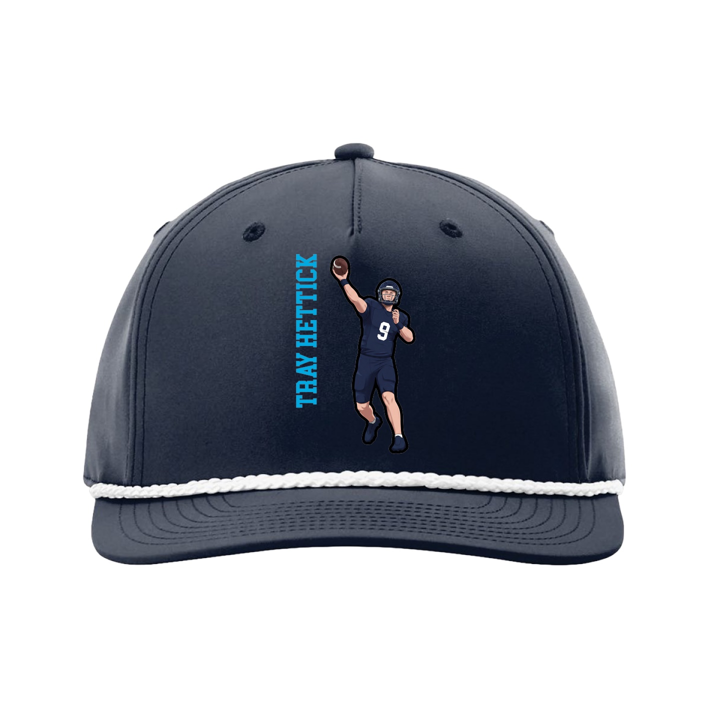 Five-Panel Classic Rope Cap — Name Vertical in Navy
