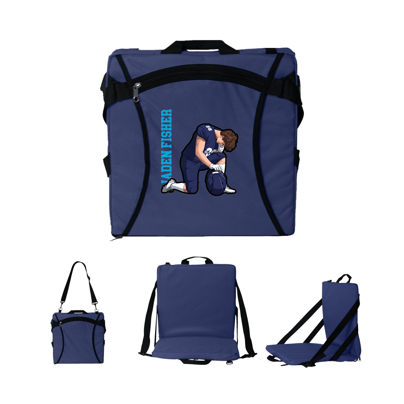 Folding Stadium Seat — Name Vertical in Navy