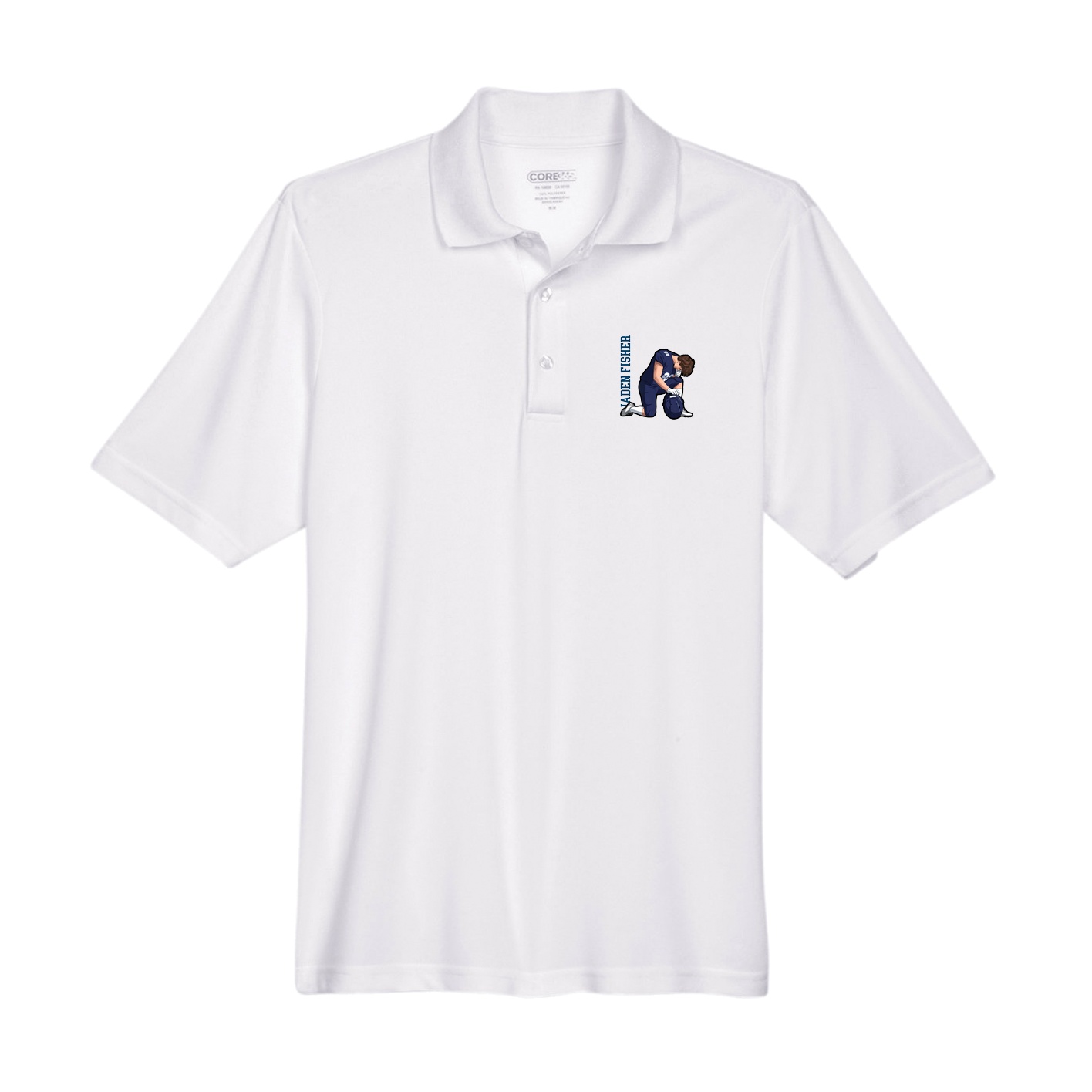 Performance Polo — Name Vertical in White