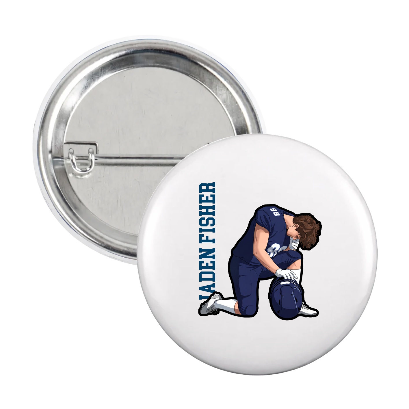 Game Day Button — Name Vertical in White
