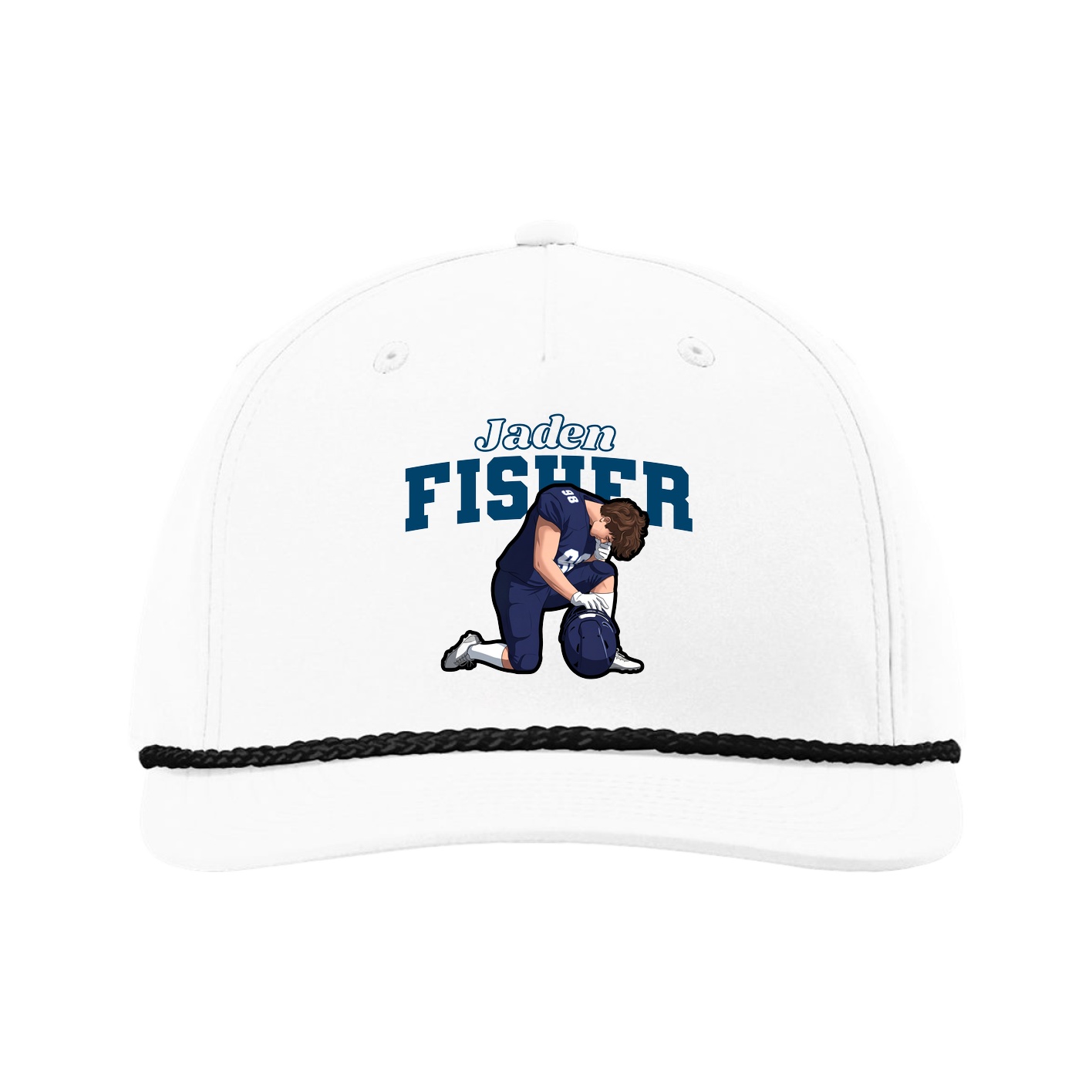 Five-Panel Classic Rope Cap — Name Arch in White