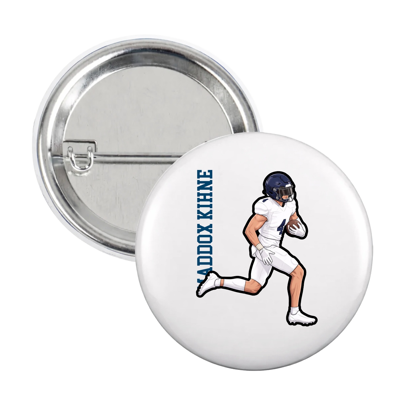 Game Day Button — Name Vertical in White