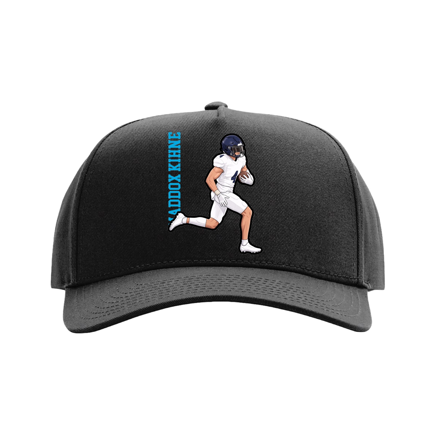 Full Fabric Five-Panel Champ Cap — Name Vertical in Black