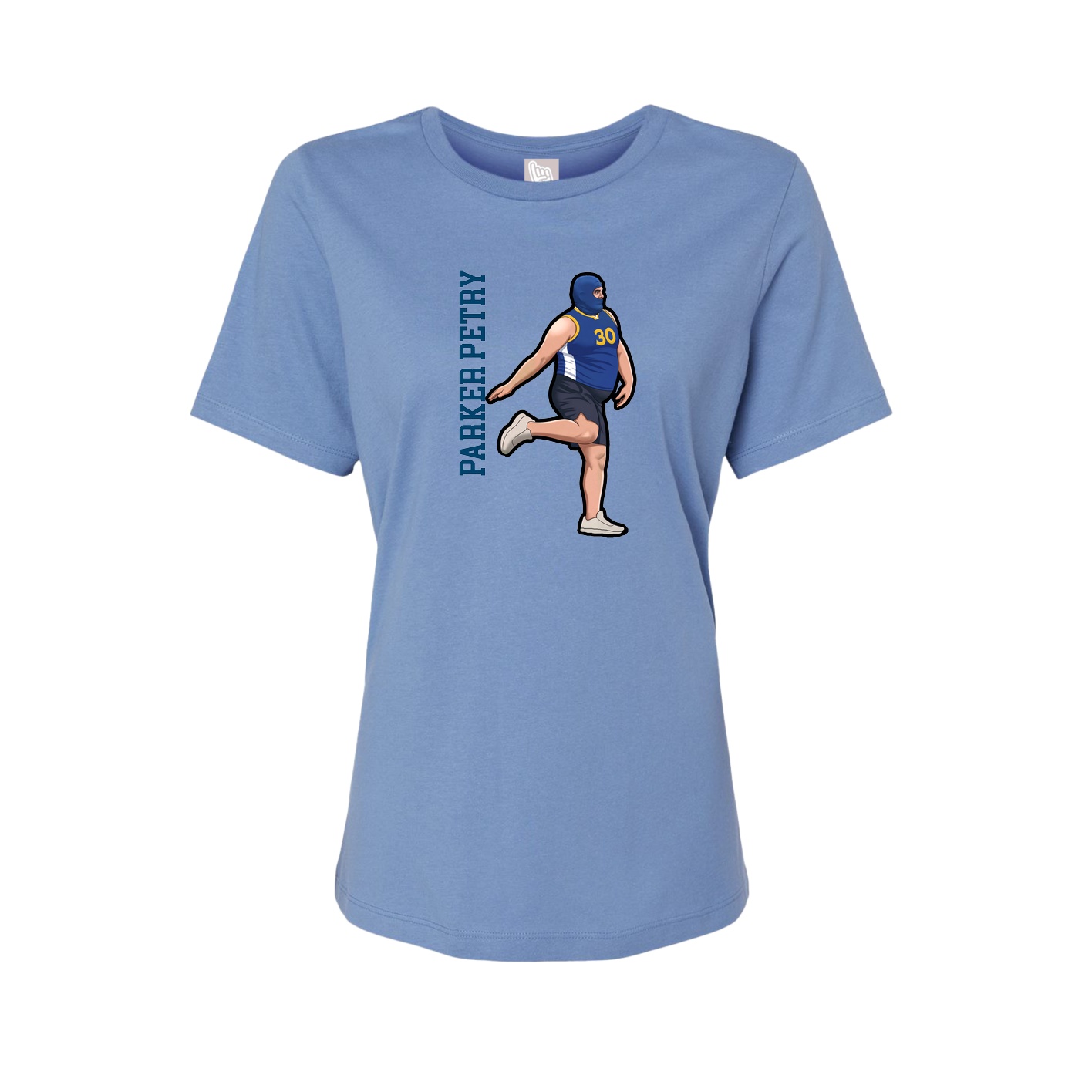 Fitted Women's Tee — Name Vertical in Powder Blue