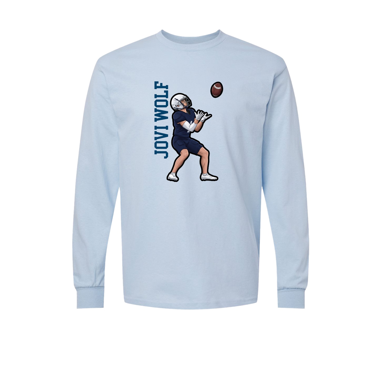 Long Sleeve Tee — Name Vertical in Light Blue