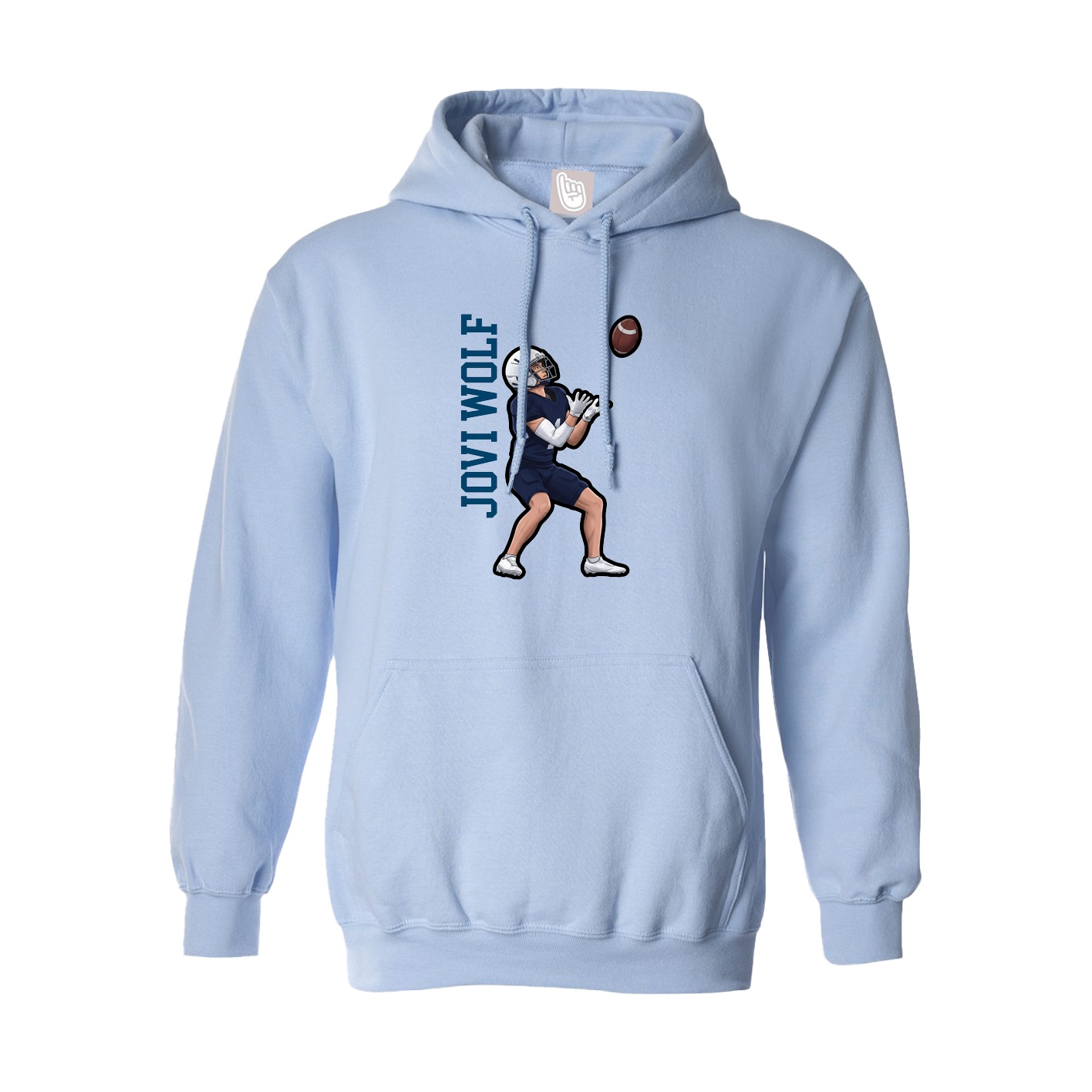 Hoodie — Name Vertical in Light Blue