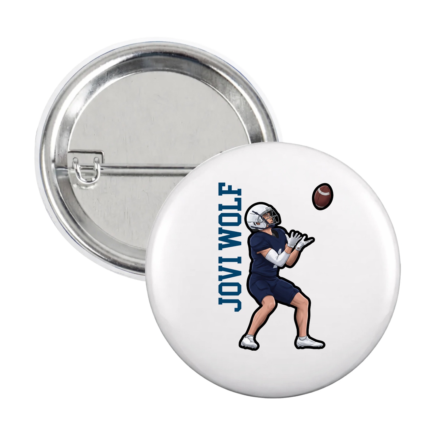 Game Day Button — Name Vertical in White