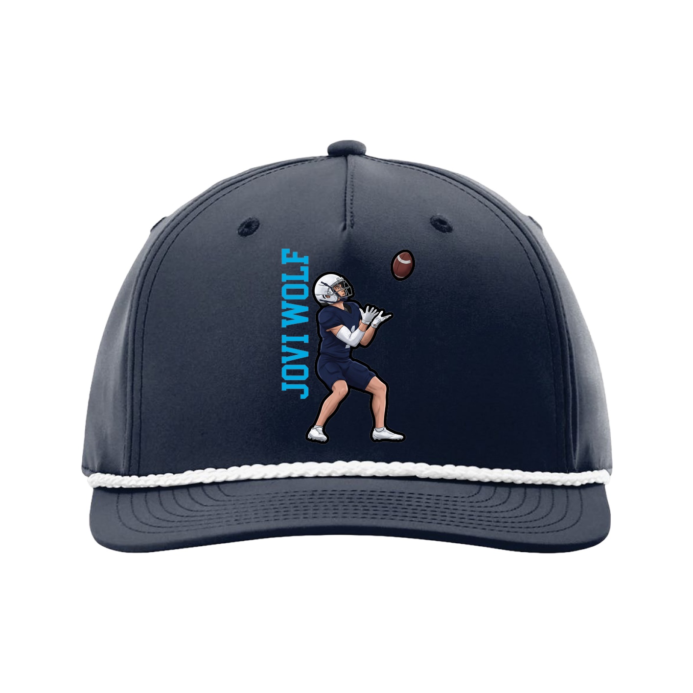 Five-Panel Classic Rope Cap — Name Vertical in Navy