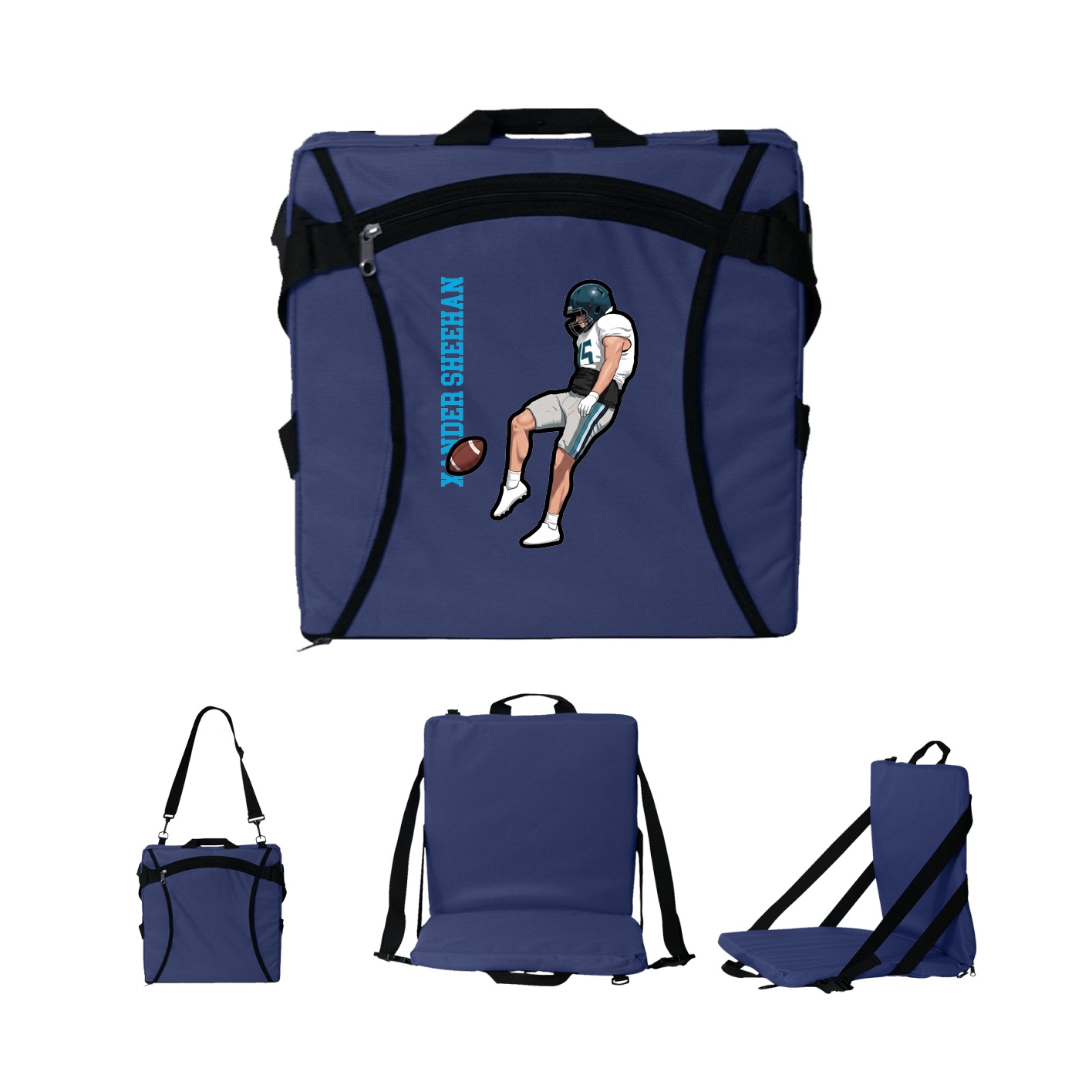 Folding Stadium Seat — Name Vertical in Navy