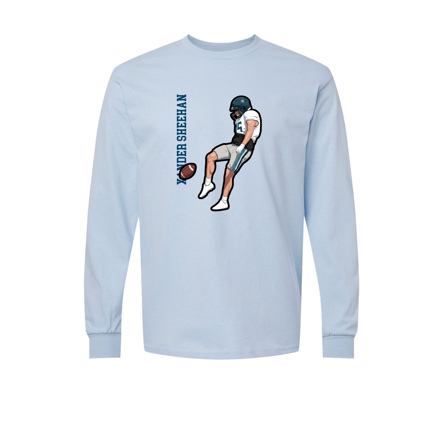 Long Sleeve Tee — Name Vertical in Light Blue
