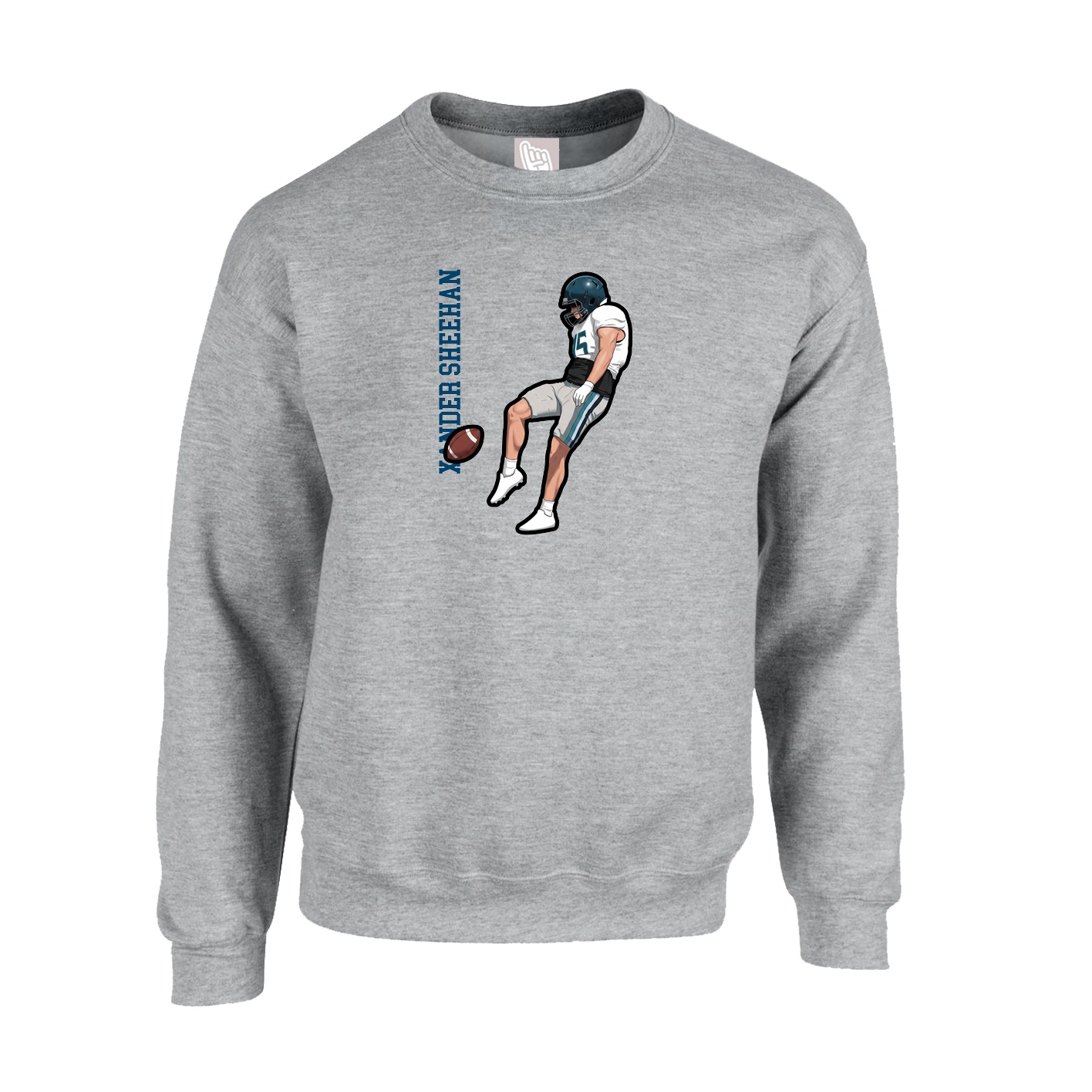 Fleece Crew — Name Vertical in Grey