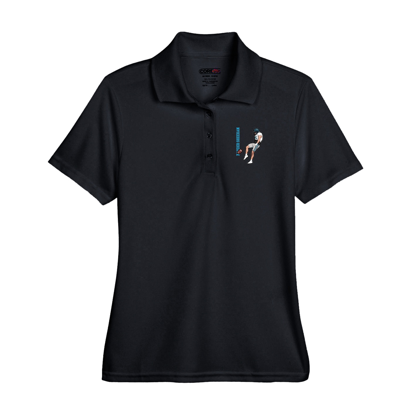 Performance Polo — Name Vertical in Black