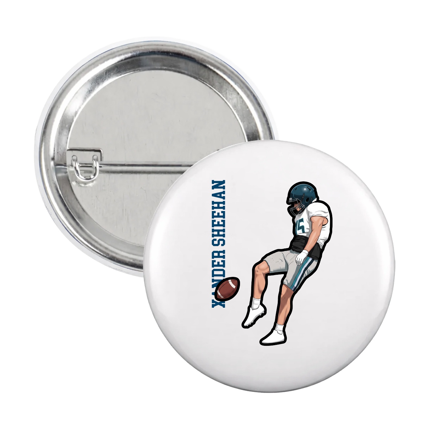 Game Day Button — Name Vertical in White