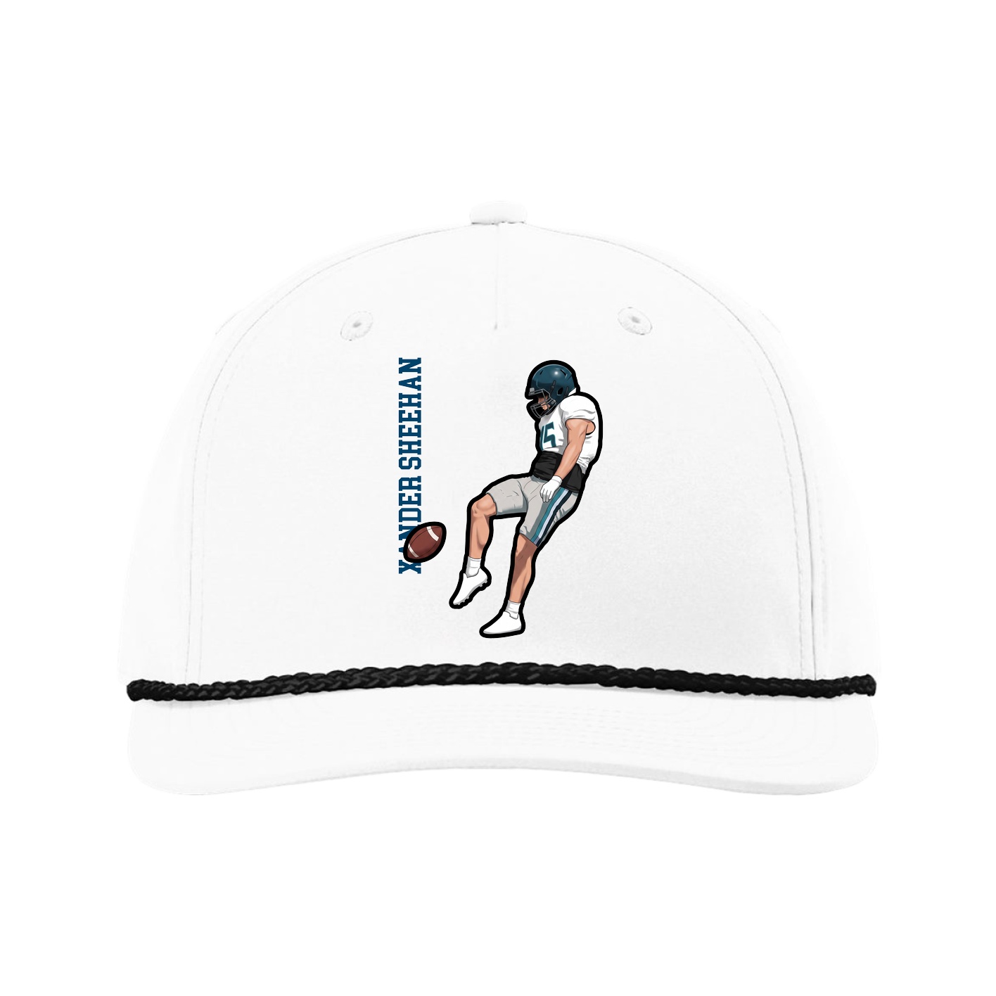 Five-Panel Classic Rope Cap — Name Vertical in White